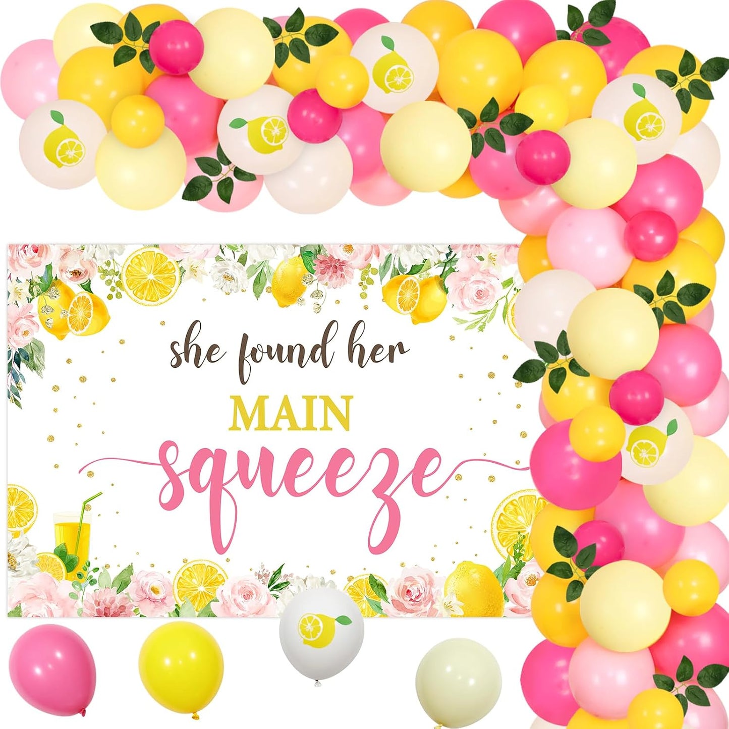 Lemon Bridal Shower Decorations, She Found Her Main Squeeze Decorations Backdrop, Balloons Arch Balloon Artificial Leaf for Lemon Themed Engagement Bachelorette