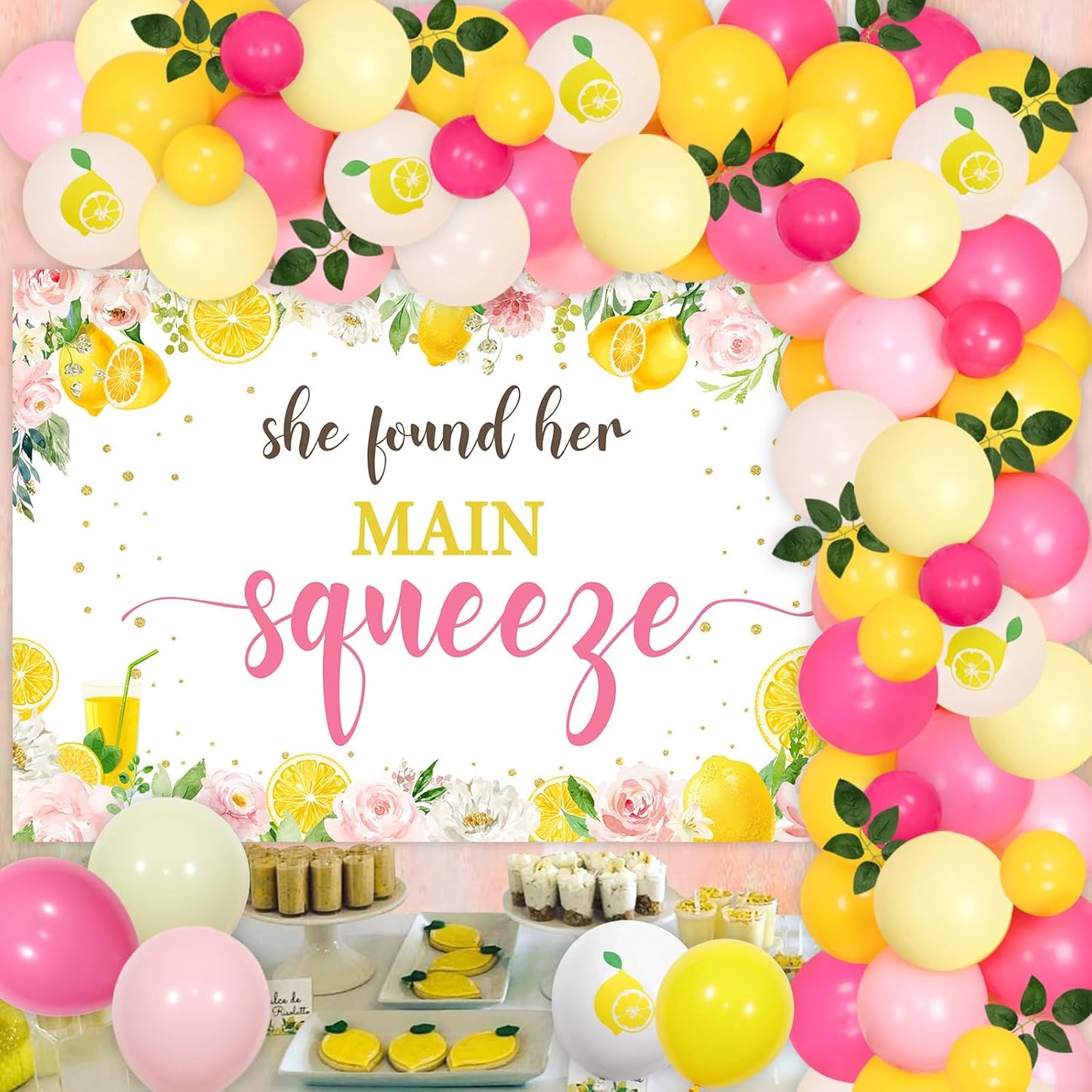 Lemon Bridal Shower Decorations, She Found Her Main Squeeze Decorations Backdrop, Balloons Arch Balloon Artificial Leaf for Lemon Themed Engagement Bachelorette