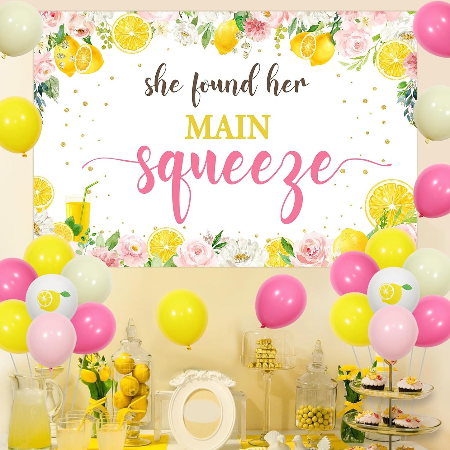 Lemon Bridal Shower Decorations, She Found Her Main Squeeze Decorations Backdrop, Balloons Arch Balloon Artificial Leaf for Lemon Themed Engagement Bachelorette