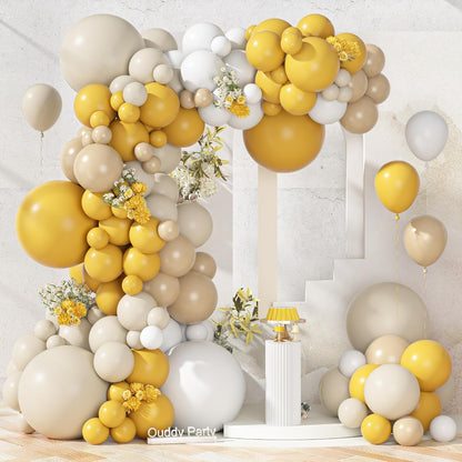 149Pcs Mustard Yellow Balloon Arch Garland Kit 18 12 10 5 Inch | Different Size 6Pcs 18" Yellow Sand White Latex Balloon for Sunflower Bee Gender Reveal Birthday baby Shower Party Decoration
