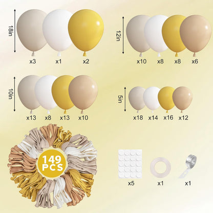 149Pcs Mustard Yellow Balloon Arch Garland Kit 18 12 10 5 Inch | Different Size 6Pcs 18" Yellow Sand White Latex Balloon for Sunflower Bee Gender Reveal Birthday baby Shower Party Decoration