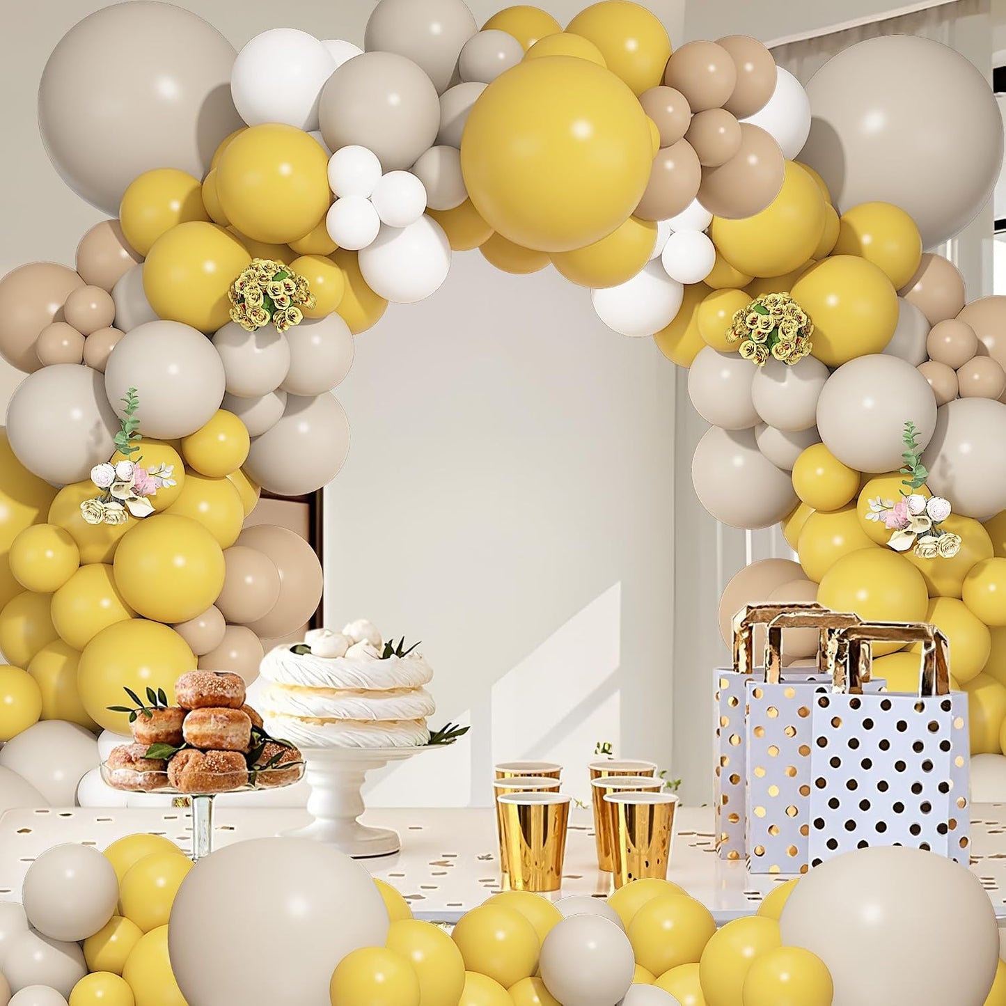 149Pcs Mustard Yellow Balloon Arch Garland Kit 18 12 10 5 Inch | Different Size 6Pcs 18" Yellow Sand White Latex Balloon for Sunflower Bee Gender Reveal Birthday baby Shower Party Decoration