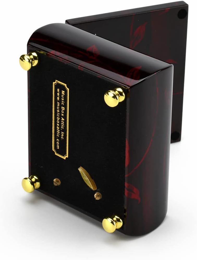 MusicBoxAttic - Burgundy Beveled Top Wooden Music Jewelry Box Musical Jewelry Box with Artistic Floral Motif - 18-Note Mechanical Movement - 5" L x 4.5" W x 2.5" H (Yellow Submarine)