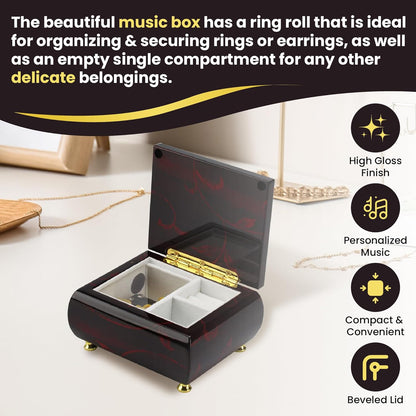 MusicBoxAttic - Burgundy Beveled Top Wooden Music Jewelry Box Musical Jewelry Box with Artistic Floral Motif - 18-Note Mechanical Movement - 5" L x 4.5" W x 2.5" H (Yellow Submarine)