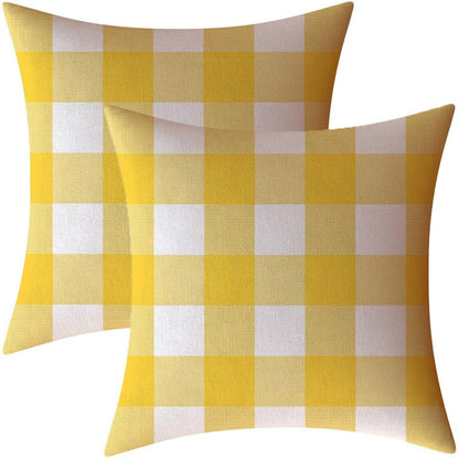 Lemon Yellow and White Buffalo Check Plaid Throw Pillow Covers Farmhouse Decorative Throw Pillow Case Indoor Outdoor Cushion Cover Pillowcase for Sofa 18 x 18 Inch Set of 2