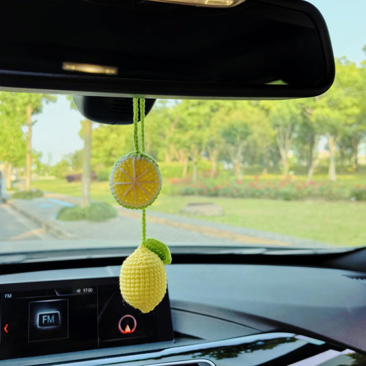 Rear View Mirror Hanging Accessory, Cute Lemon Car Accessories, Crochet Car Decor, Hand Knitted Mirror Hanger