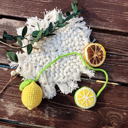 Rear View Mirror Hanging Accessory, Cute Lemon Car Accessories, Crochet Car Decor, Hand Knitted Mirror Hanger