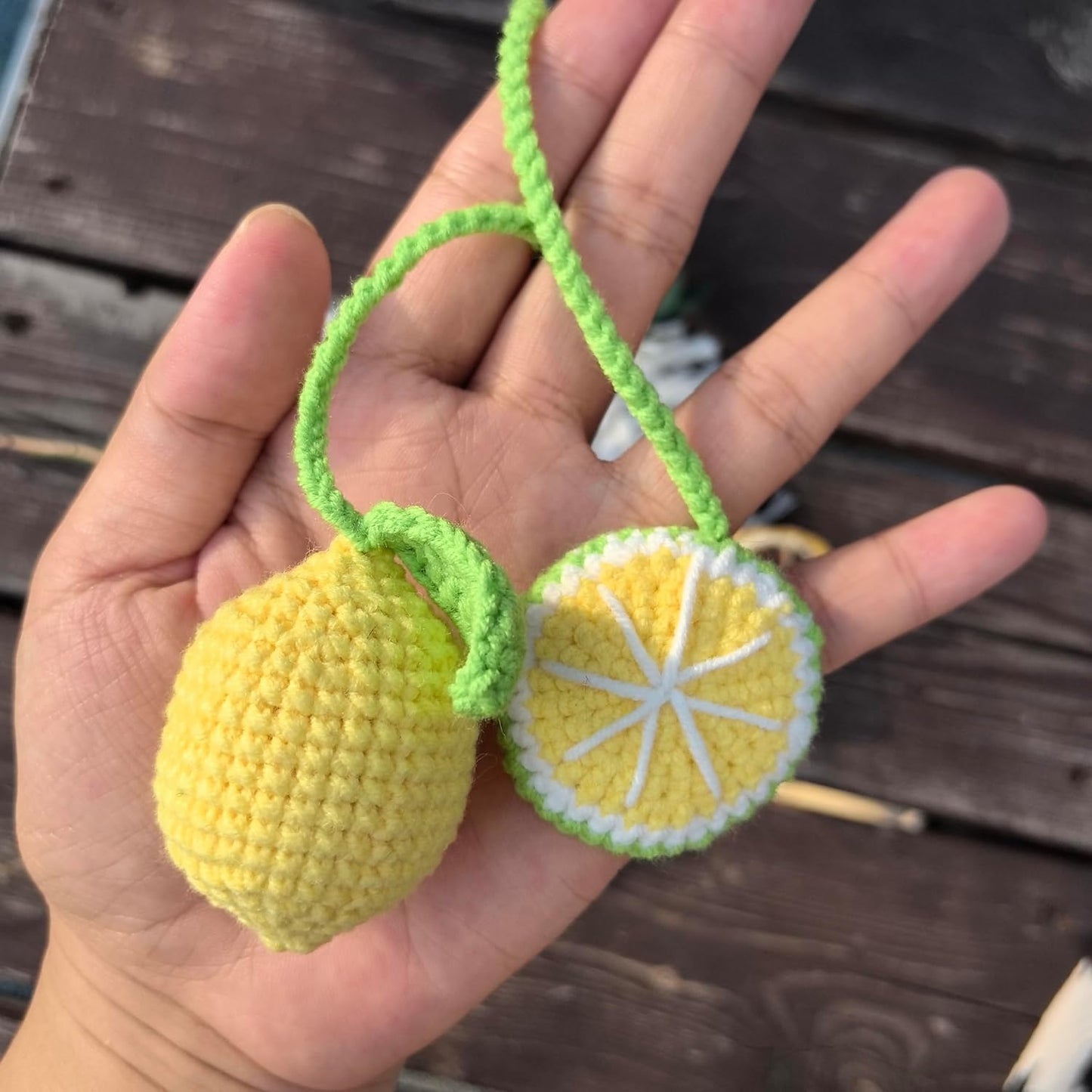 Rear View Mirror Hanging Accessory, Cute Lemon Car Accessories, Crochet Car Decor, Hand Knitted Mirror Hanger