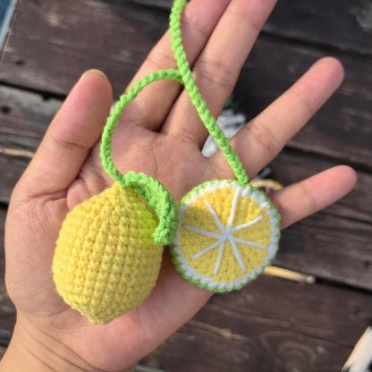 Rear View Mirror Hanging Accessory, Cute Lemon Car Accessories, Crochet Car Decor, Hand Knitted Mirror Hanger