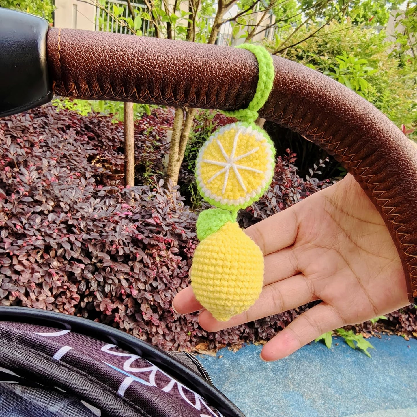 Rear View Mirror Hanging Accessory, Cute Lemon Car Accessories, Crochet Car Decor, Hand Knitted Mirror Hanger