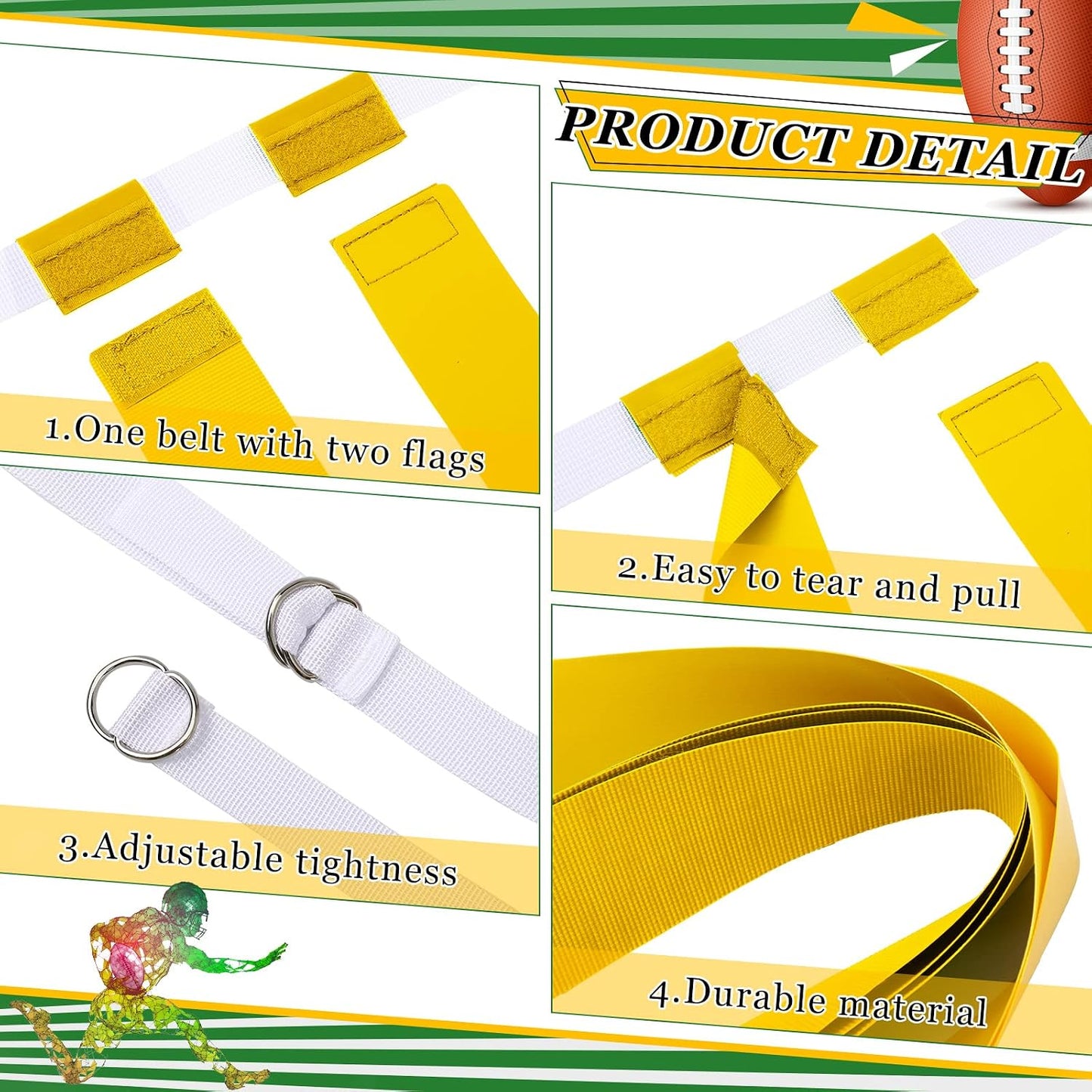 14/28 Player Flag Football Belt Set, Adjustable Football Flag and Belts Gift for Kid Youth Sports Team Backyard Game