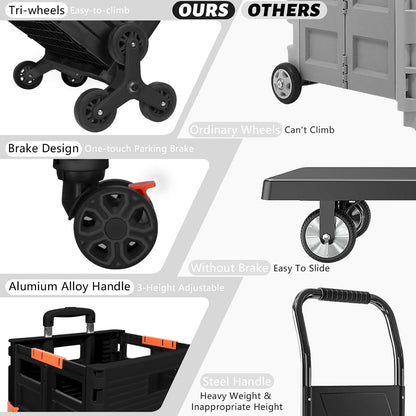 SELORSS Foldable Utility Cart Folding Portable Rolling Crate-Yellow | Durable,Heavy Duty,Plastic Box,Telescoping Handle,4 Rotate Wheels,Collapsible Handcart for Travel Shop Move Luggage Office