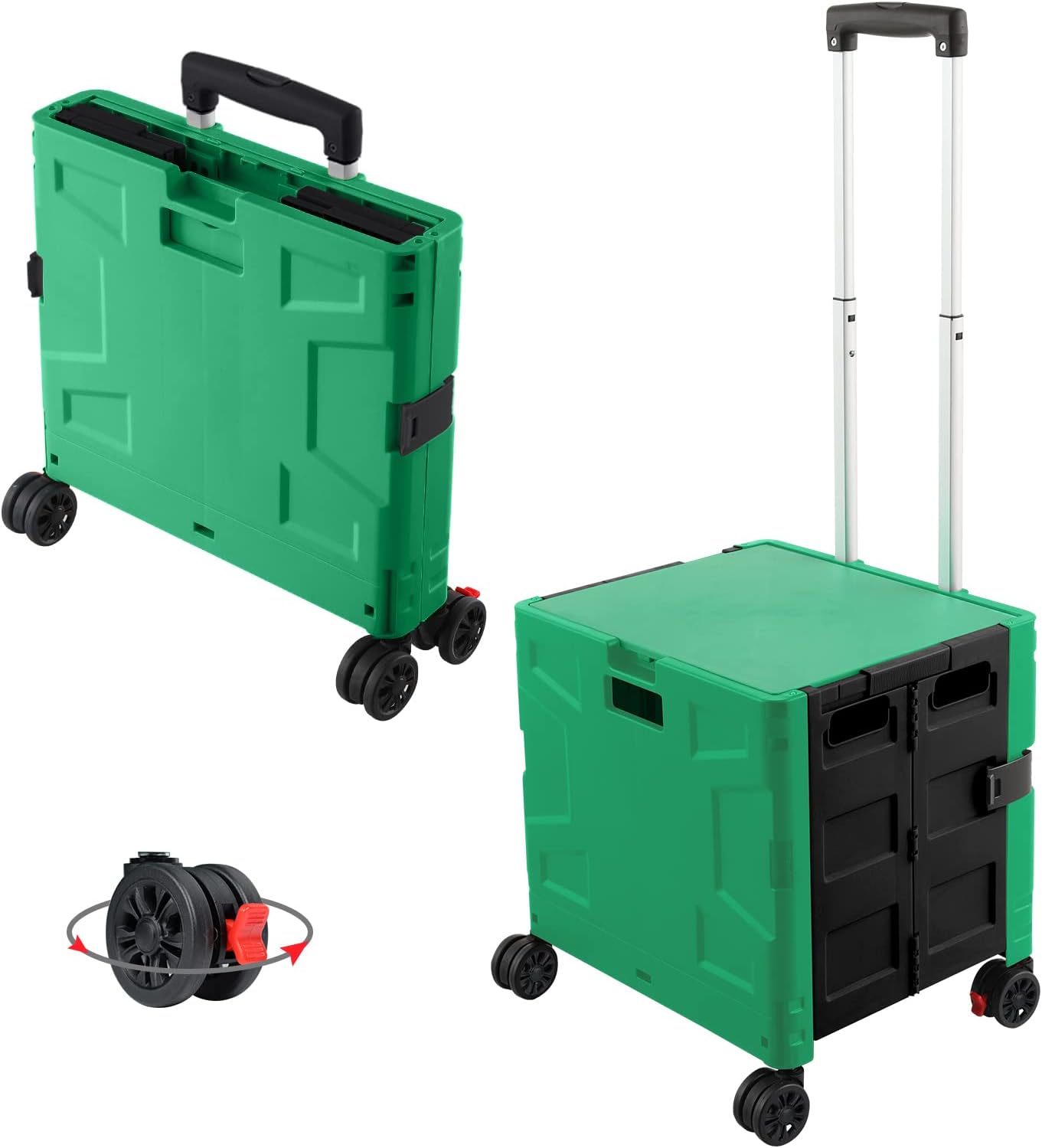 SELORSS Foldable Utility Cart Folding Portable Rolling Crate-Yellow | Durable,Heavy Duty,Plastic Box,Telescoping Handle,4 Rotate Wheels,Collapsible Handcart for Travel Shop Move Luggage Office