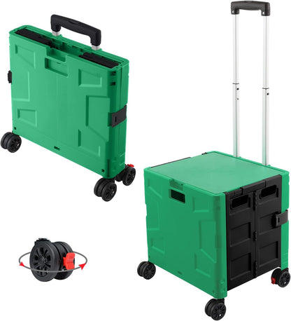 SELORSS Foldable Utility Cart Folding Portable Rolling Crate-Yellow | Durable,Heavy Duty,Plastic Box,Telescoping Handle,4 Rotate Wheels,Collapsible Handcart for Travel Shop Move Luggage Office