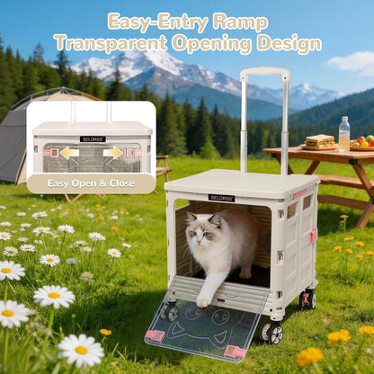 SELORSS Foldable Utility Cart Folding Portable Rolling Crate-Yellow | Durable,Heavy Duty,Plastic Box,Telescoping Handle,4 Rotate Wheels,Collapsible Handcart for Travel Shop Move Luggage Office