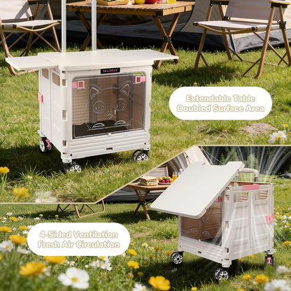 SELORSS Foldable Utility Cart Folding Portable Rolling Crate-Yellow | Durable,Heavy Duty,Plastic Box,Telescoping Handle,4 Rotate Wheels,Collapsible Handcart for Travel Shop Move Luggage Office