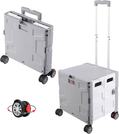 SELORSS Foldable Utility Cart Folding Portable Rolling Crate-Yellow | Durable,Heavy Duty,Plastic Box,Telescoping Handle,4 Rotate Wheels,Collapsible Handcart for Travel Shop Move Luggage Office