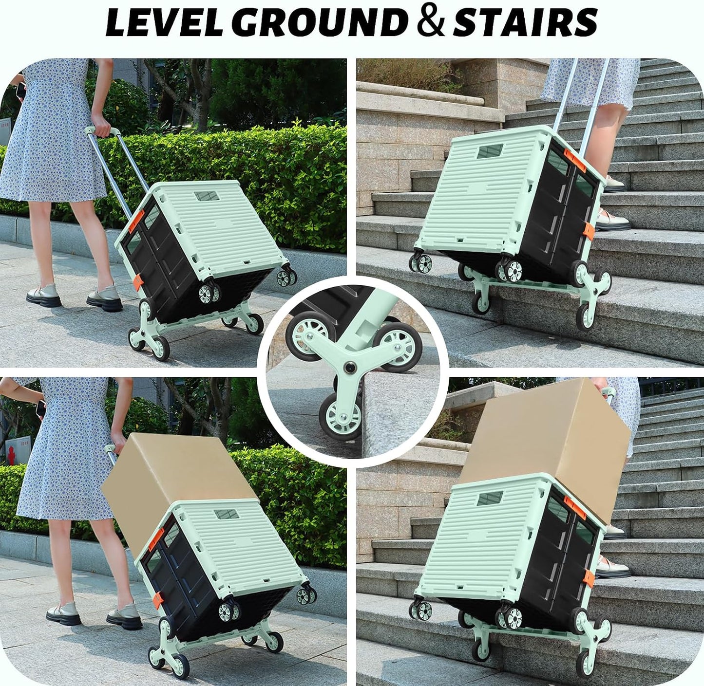 SELORSS Foldable Utility Cart Folding Portable Rolling Crate-Yellow | Durable,Heavy Duty,Plastic Box,Telescoping Handle,4 Rotate Wheels,Collapsible Handcart for Travel Shop Move Luggage Office