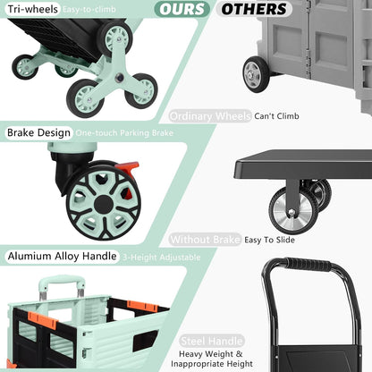 SELORSS Foldable Utility Cart Folding Portable Rolling Crate-Yellow | Durable,Heavy Duty,Plastic Box,Telescoping Handle,4 Rotate Wheels,Collapsible Handcart for Travel Shop Move Luggage Office