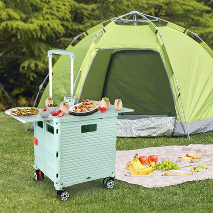 SELORSS Foldable Utility Cart Folding Portable Rolling Crate-Yellow | Durable,Heavy Duty,Plastic Box,Telescoping Handle,4 Rotate Wheels,Collapsible Handcart for Travel Shop Move Luggage Office