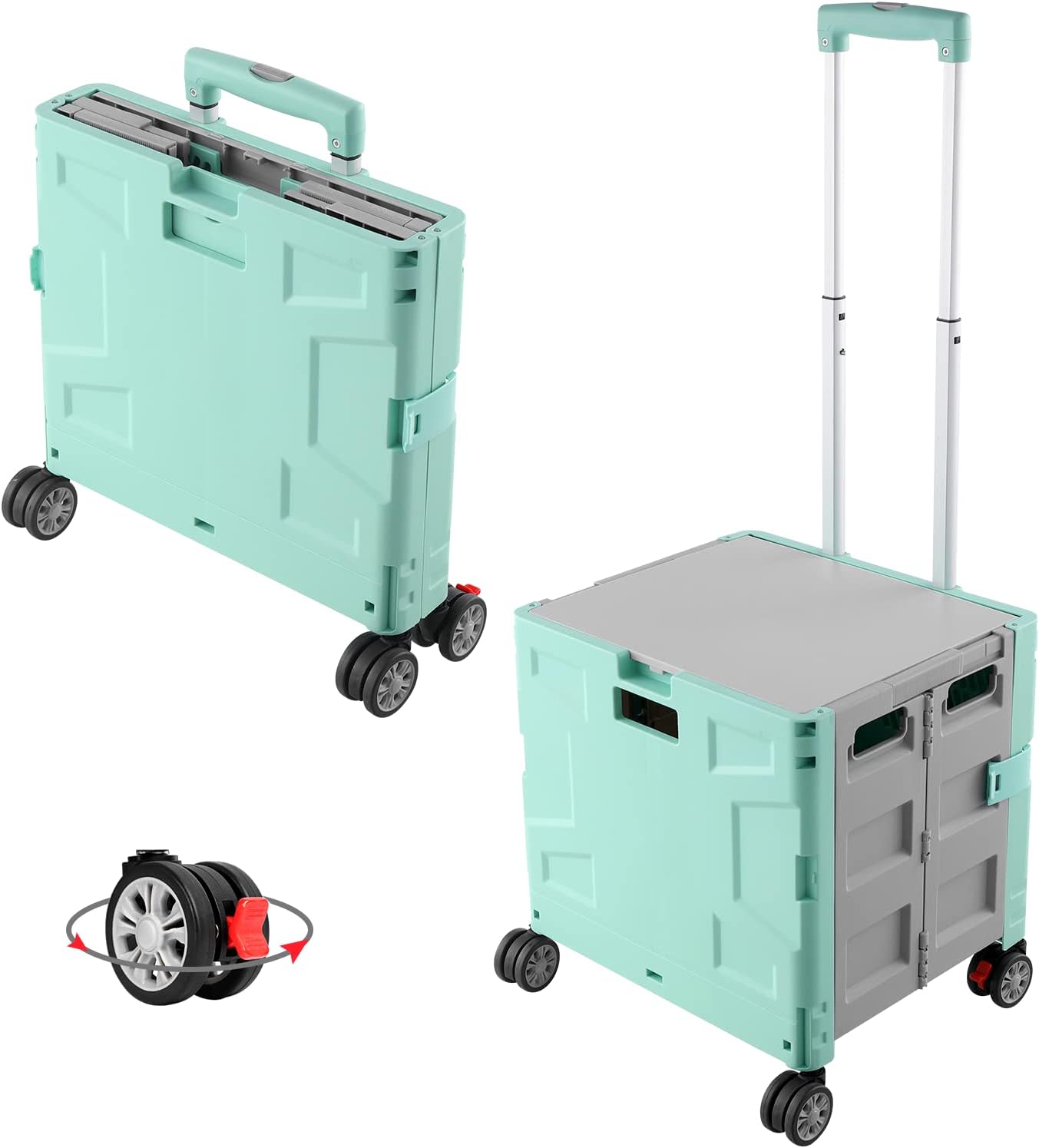 SELORSS Foldable Utility Cart Folding Portable Rolling Crate-Yellow | Durable,Heavy Duty,Plastic Box,Telescoping Handle,4 Rotate Wheels,Collapsible Handcart for Travel Shop Move Luggage Office