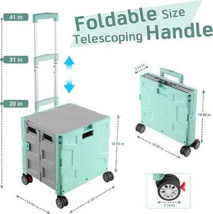 SELORSS Foldable Utility Cart Folding Portable Rolling Crate-Yellow | Durable,Heavy Duty,Plastic Box,Telescoping Handle,4 Rotate Wheels,Collapsible Handcart for Travel Shop Move Luggage Office