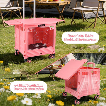 SELORSS Foldable Utility Cart Folding Portable Rolling Crate-Yellow | Durable,Heavy Duty,Plastic Box,Telescoping Handle,4 Rotate Wheels,Collapsible Handcart for Travel Shop Move Luggage Office