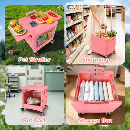 SELORSS Foldable Utility Cart Folding Portable Rolling Crate-Yellow | Durable,Heavy Duty,Plastic Box,Telescoping Handle,4 Rotate Wheels,Collapsible Handcart for Travel Shop Move Luggage Office