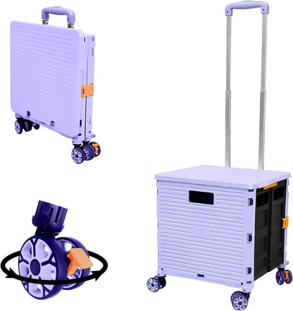 SELORSS Foldable Utility Cart Folding Portable Rolling Crate-Yellow | Durable,Heavy Duty,Plastic Box,Telescoping Handle,4 Rotate Wheels,Collapsible Handcart for Travel Shop Move Luggage Office