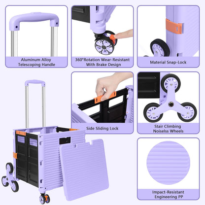 SELORSS Foldable Utility Cart Folding Portable Rolling Crate-Yellow | Durable,Heavy Duty,Plastic Box,Telescoping Handle,4 Rotate Wheels,Collapsible Handcart for Travel Shop Move Luggage Office