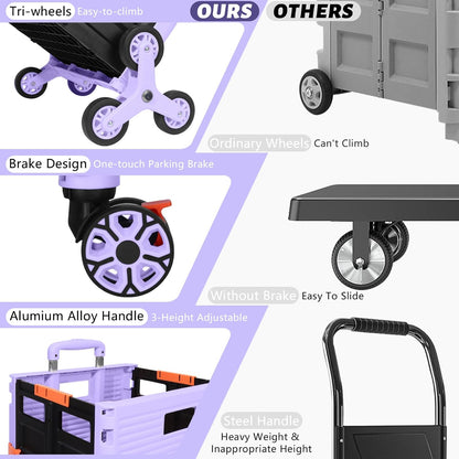 SELORSS Foldable Utility Cart Folding Portable Rolling Crate-Yellow | Durable,Heavy Duty,Plastic Box,Telescoping Handle,4 Rotate Wheels,Collapsible Handcart for Travel Shop Move Luggage Office