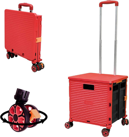SELORSS Foldable Utility Cart Folding Portable Rolling Crate-Yellow | Durable,Heavy Duty,Plastic Box,Telescoping Handle,4 Rotate Wheels,Collapsible Handcart for Travel Shop Move Luggage Office