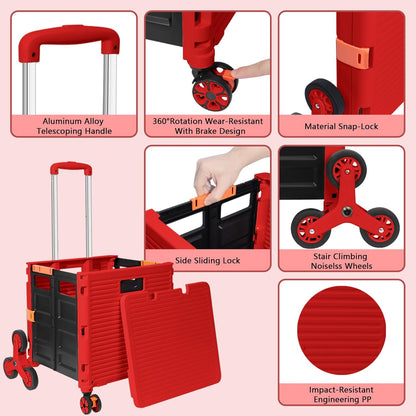 SELORSS Foldable Utility Cart Folding Portable Rolling Crate-Yellow | Durable,Heavy Duty,Plastic Box,Telescoping Handle,4 Rotate Wheels,Collapsible Handcart for Travel Shop Move Luggage Office