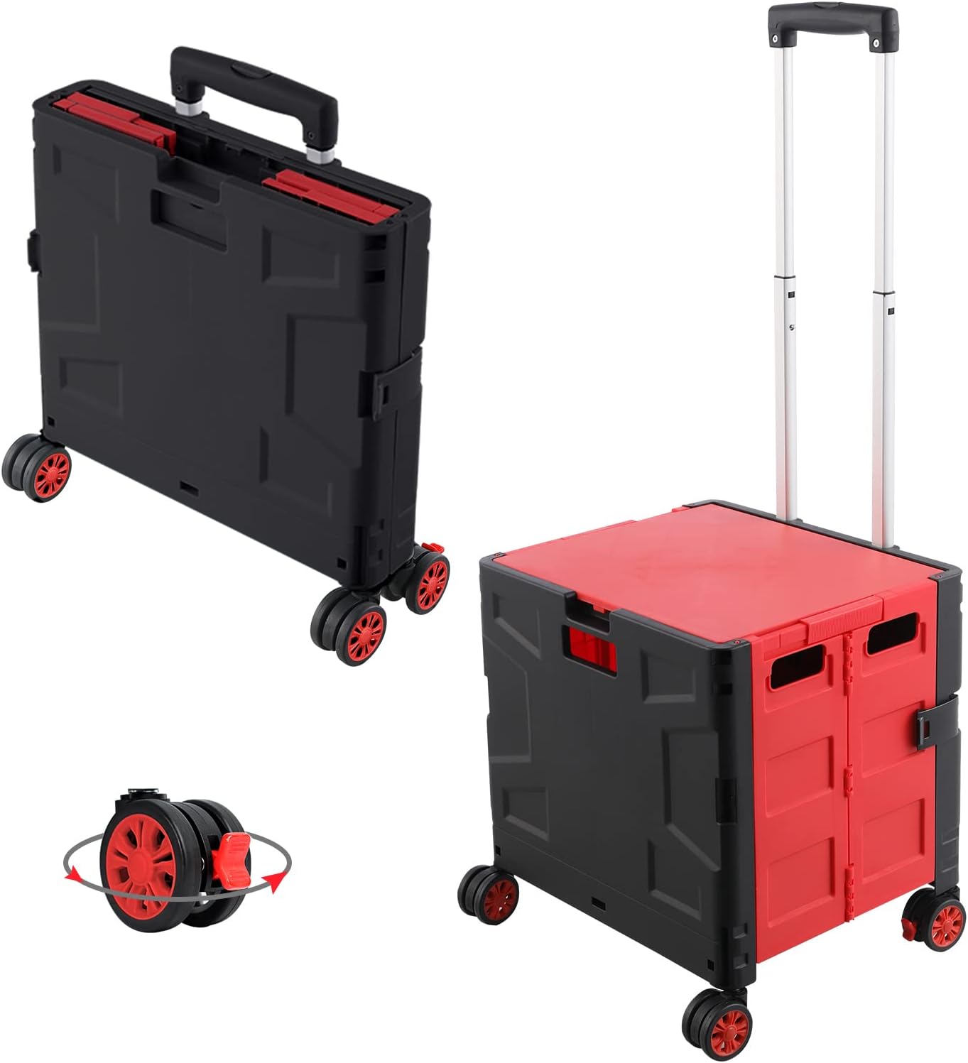 SELORSS Foldable Utility Cart Folding Portable Rolling Crate-Yellow | Durable,Heavy Duty,Plastic Box,Telescoping Handle,4 Rotate Wheels,Collapsible Handcart for Travel Shop Move Luggage Office