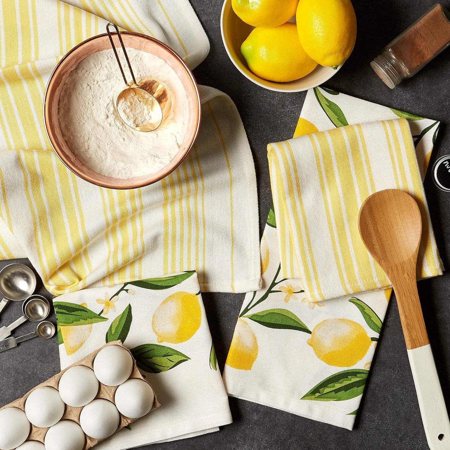 Lemon Bliss Kitchen Collection, Dishtowel Set, 4 Count