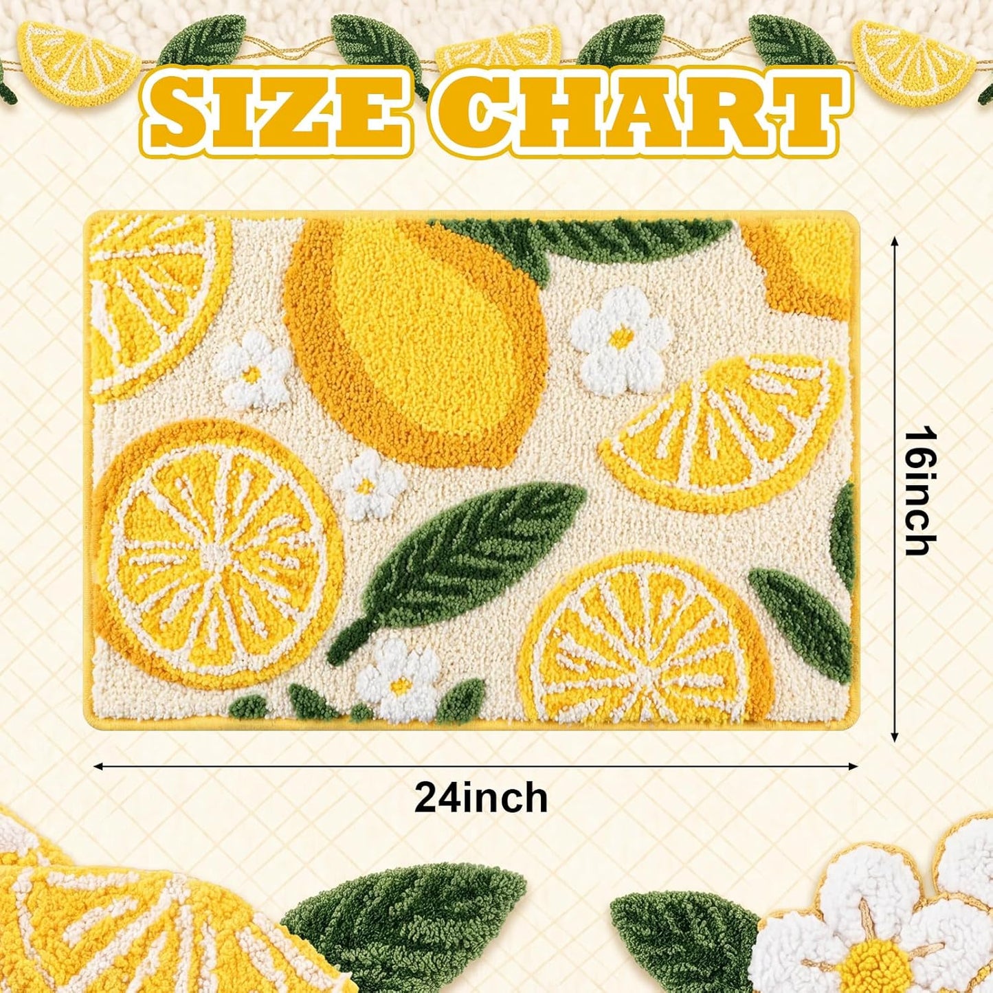 Yellow Lemon Bathroom Rug Cute Fruit Bath Mats 3D White Flowers Lemon Non Slip Soft Microfiber Absorbent Washable Rug for Bathroom Bathtub Shower Laundry Room Home Decor, 16x24 Inch