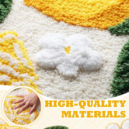Yellow Lemon Bathroom Rug Cute Fruit Bath Mats 3D White Flowers Lemon Non Slip Soft Microfiber Absorbent Washable Rug for Bathroom Bathtub Shower Laundry Room Home Decor, 16x24 Inch