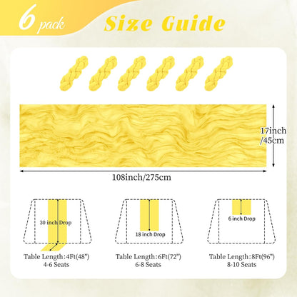 6 Pack Lemon Yellow Cheesecloth Table Runner 17x108 Inch Semi Sheer Boho Gauze Cheese Cloth Fabric Table Runners, for Wedding Party Baby Shower Birthday Home Decor Garden Farmhouse
