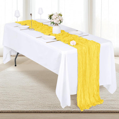 6 Pack Lemon Yellow Cheesecloth Table Runner 17x108 Inch Semi Sheer Boho Gauze Cheese Cloth Fabric Table Runners, for Wedding Party Baby Shower Birthday Home Decor Garden Farmhouse