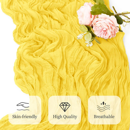 6 Pack Lemon Yellow Cheesecloth Table Runner 17x108 Inch Semi Sheer Boho Gauze Cheese Cloth Fabric Table Runners, for Wedding Party Baby Shower Birthday Home Decor Garden Farmhouse