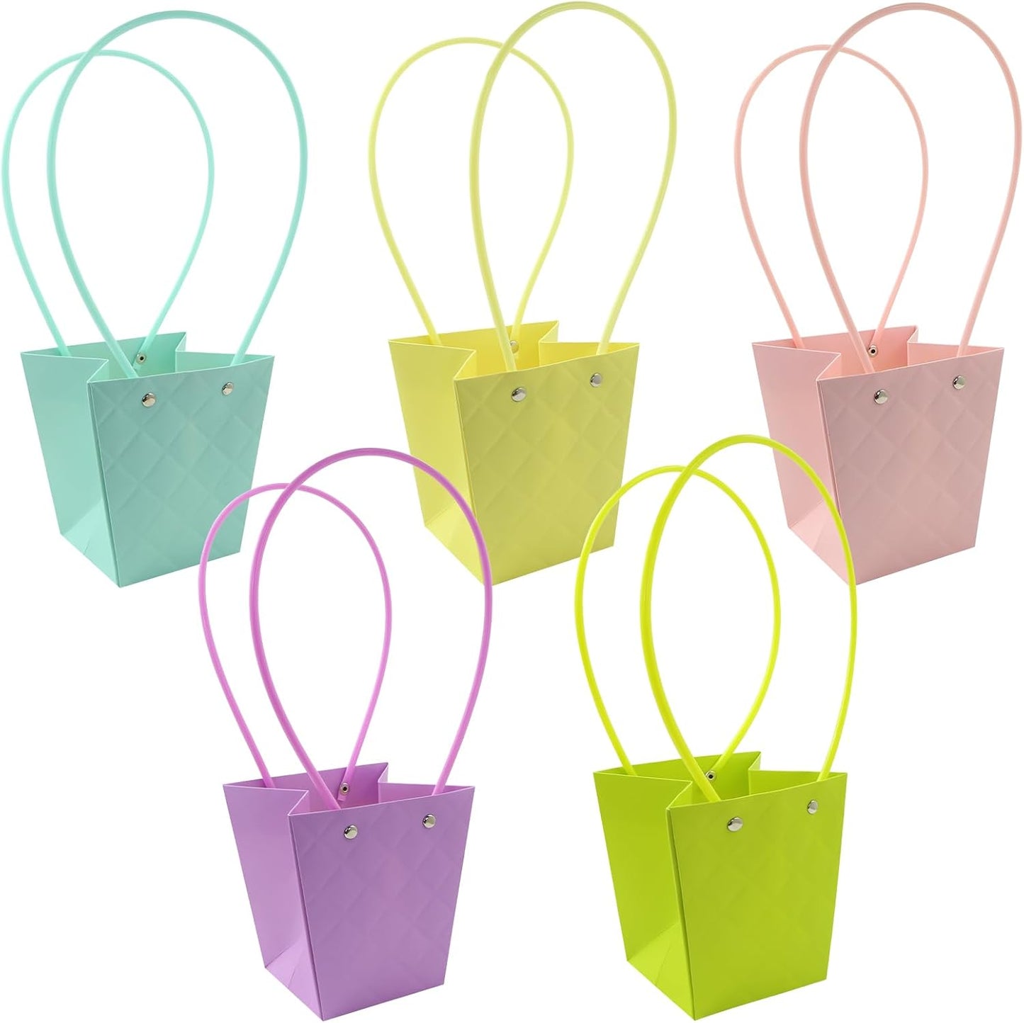 5 Pcs Flower Bouquet Gift Bags with Handle,Florist Bouquet Wrapping Boxes Decoration Flower Basket Rose Tulip Packing Handbag for Wedding Anniversary Valentine's Day Mother's Day Flowers Paper Boxes