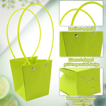 5 Pcs Flower Bouquet Gift Bags with Handle,Florist Bouquet Wrapping Boxes Decoration Flower Basket Rose Tulip Packing Handbag for Wedding Anniversary Valentine's Day Mother's Day Flowers Paper Boxes