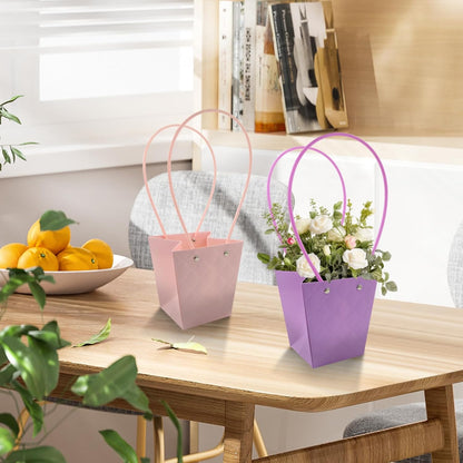 5 Pcs Flower Bouquet Gift Bags with Handle,Florist Bouquet Wrapping Boxes Decoration Flower Basket Rose Tulip Packing Handbag for Wedding Anniversary Valentine's Day Mother's Day Flowers Paper Boxes