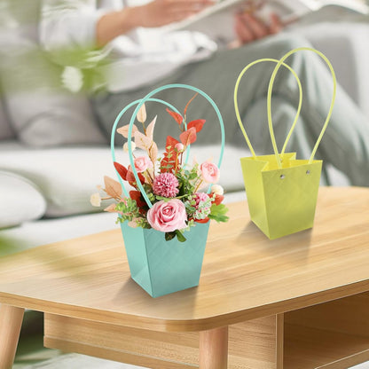 5 Pcs Flower Bouquet Gift Bags with Handle,Florist Bouquet Wrapping Boxes Decoration Flower Basket Rose Tulip Packing Handbag for Wedding Anniversary Valentine's Day Mother's Day Flowers Paper Boxes