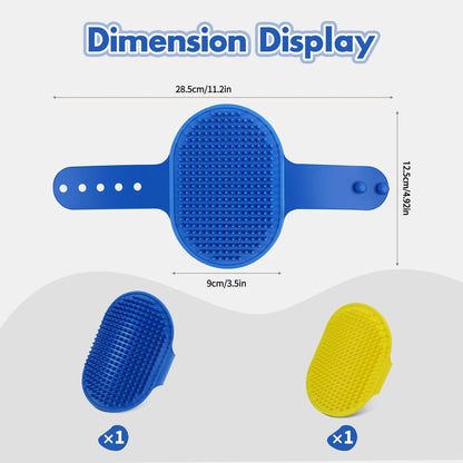 Dog Bath Brush with Grooming Supplies: Dog Brush for Short Haired and Long Haired Dogs, Silicone Brush with Ring Handle, Grooming Tools for Equigroomers, Breeders, and Dog Owners(Blue and Yellow)
