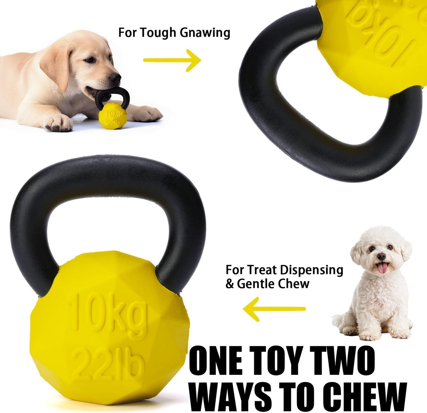 Indestructible Dog Toy for Aggressive Chewers - Heavy Duty Chew Ring with Durable Nylon and Treat Dispenser Rubber Base, Interactive Food Puzzle Dog Chew Toy,Medium Yellow for Puppy