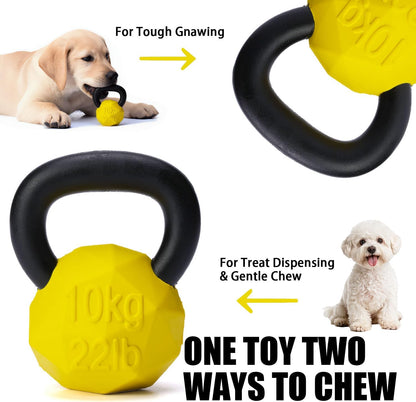Indestructible Dog Toy for Aggressive Chewers - Heavy Duty Chew Ring with Durable Nylon and Treat Dispenser Rubber Base, Interactive Food Puzzle Dog Chew Toy,Medium Yellow for Puppy