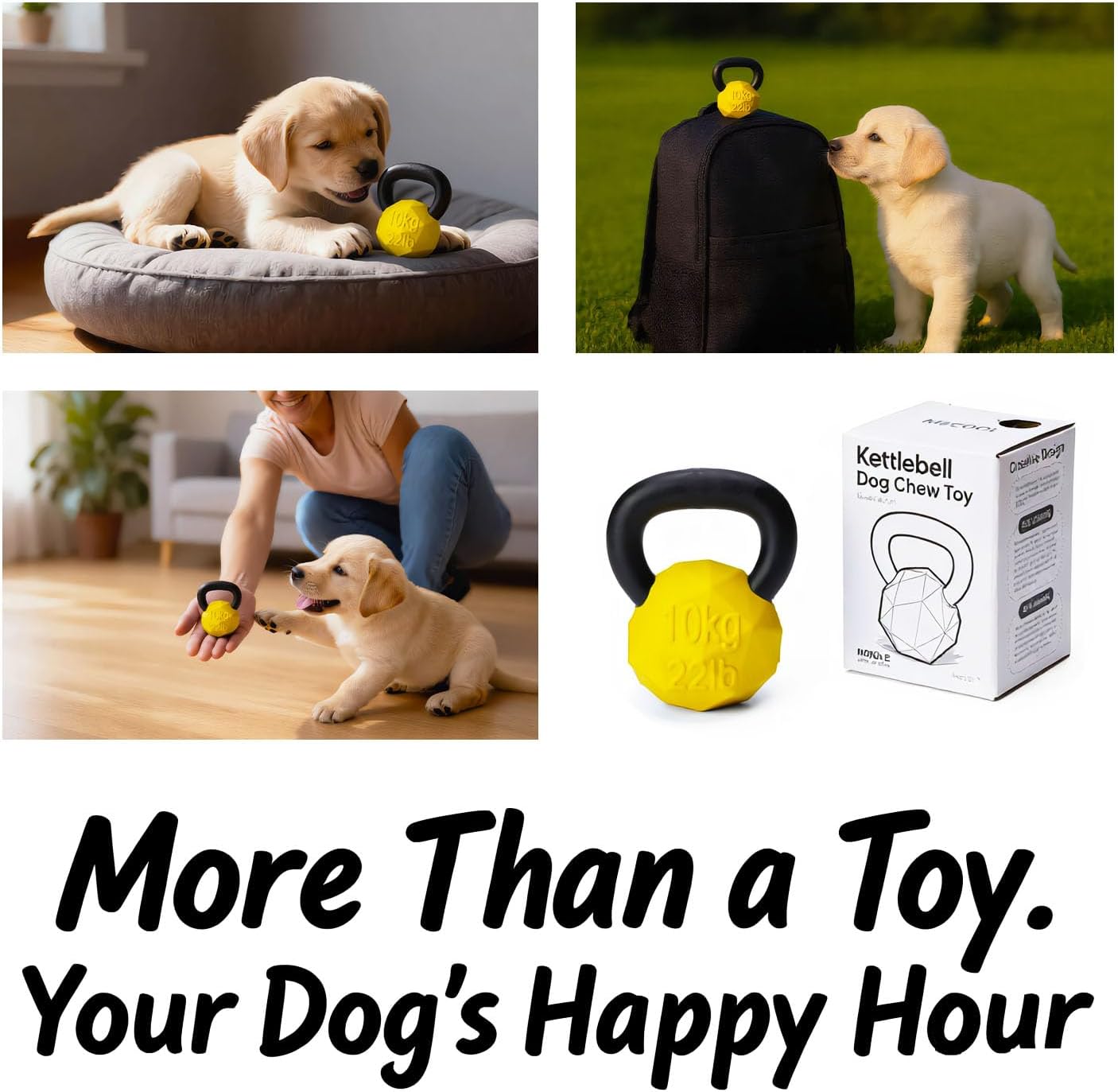 Indestructible Dog Toy for Aggressive Chewers - Heavy Duty Chew Ring with Durable Nylon and Treat Dispenser Rubber Base, Interactive Food Puzzle Dog Chew Toy,Medium Yellow for Puppy
