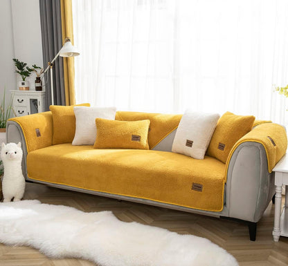 Sherpa Fleece Sofa Couch Covers Super Soft Warm Plush Sectional Couch Cover Luxury Fuzzy Furry Non Slip Sofa Slipcover Furniture Protector (Yellow,28"x28")