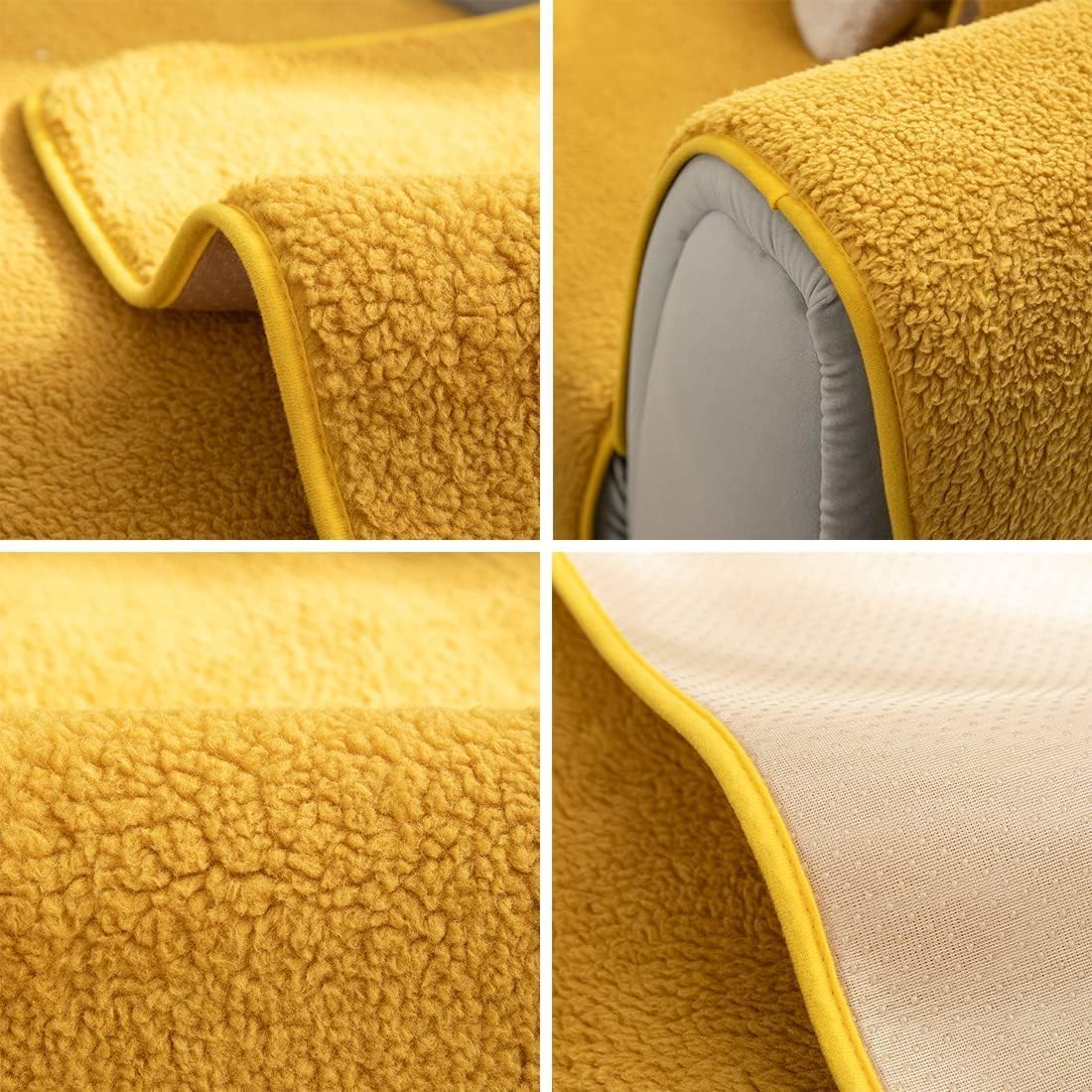 Sherpa Fleece Sofa Couch Covers Super Soft Warm Plush Sectional Couch Cover Luxury Fuzzy Furry Non Slip Sofa Slipcover Furniture Protector (Yellow,28"x28")